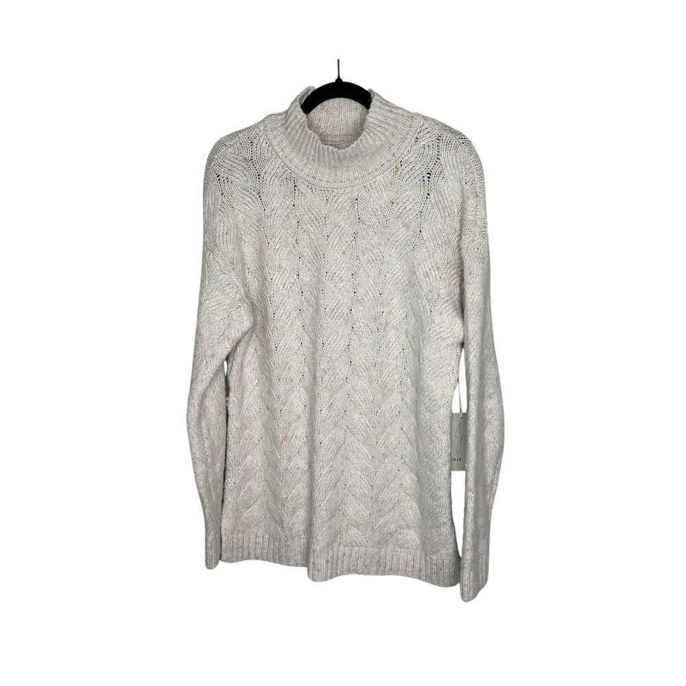 Joie Josie Sweater Womens L Cream Ribbed Mock Neck Wool Blend Oversized Knit NWT